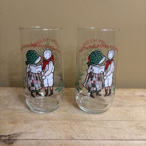 COCA-COLA LIMITED EDITION GLASS CHRISTMAS HOLLY HOBBIE & ROBBY‎ 1980 Set 2 12oz